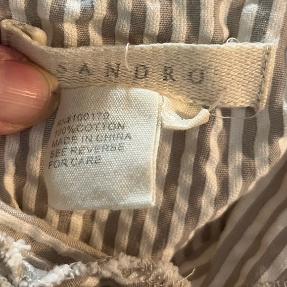 Sandro Tan and White Striped cropped button Jacket size Large - Picture 2 of 8